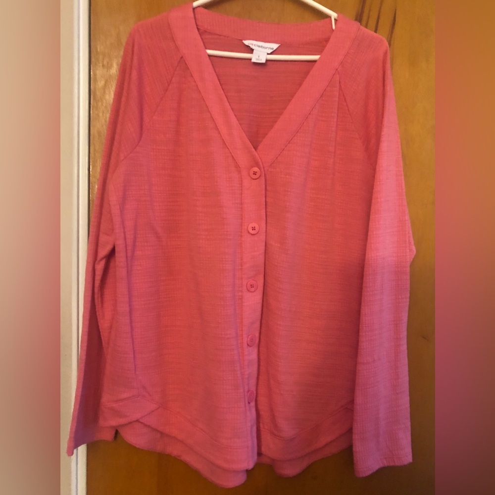 Liz Claiborne Coral V-Neck Button Cardigan